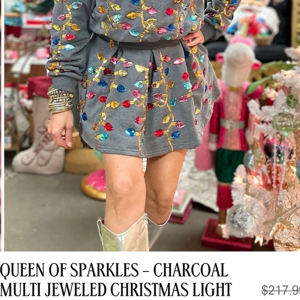 Queen of Sparkles Gray Jewel-Embellished Skort